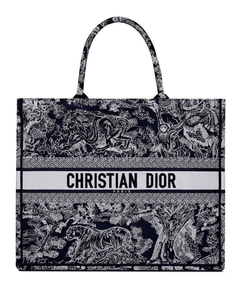 Christian Dior Book Tote With Dior Oblique Embroidery Dark Blue